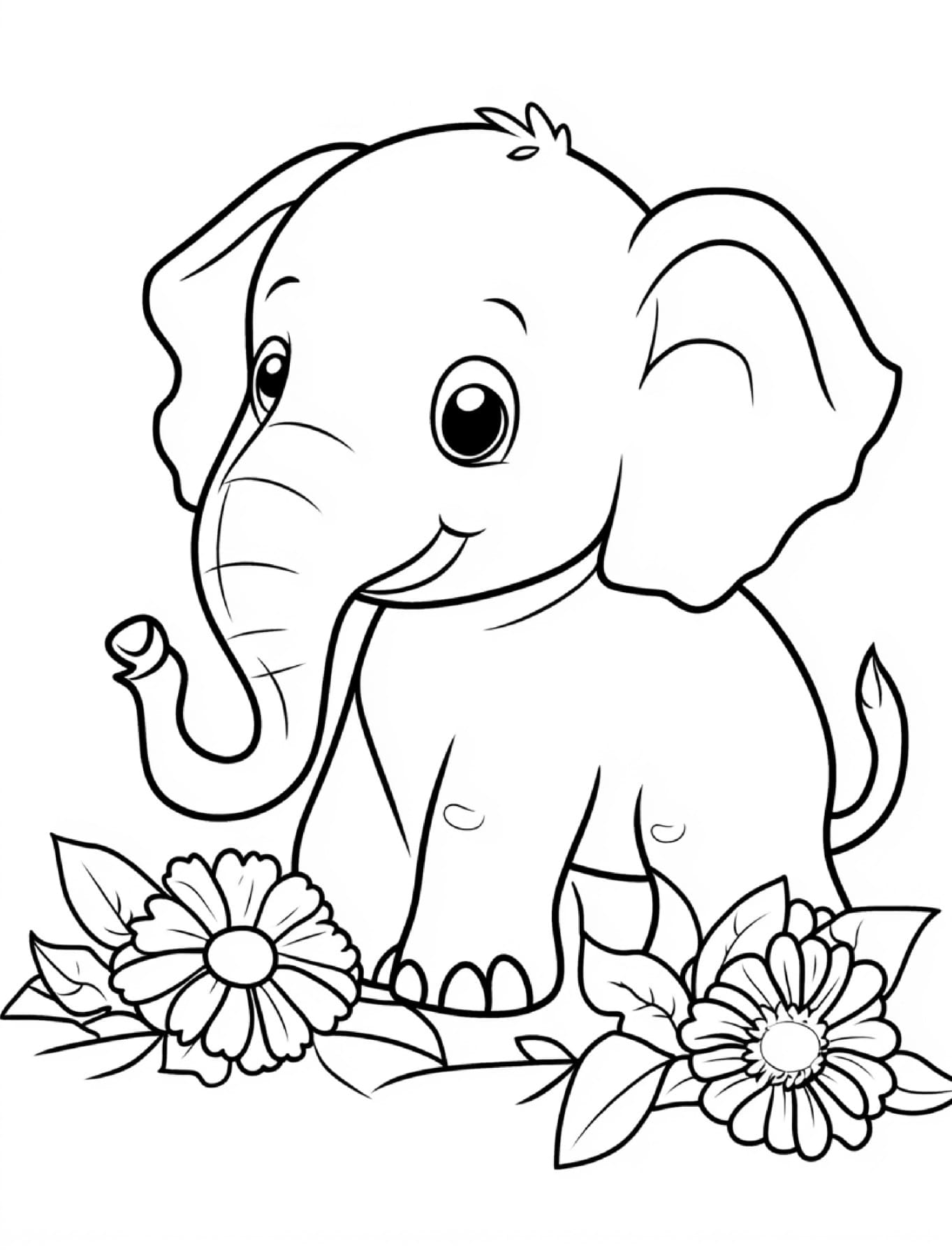 Elephant - Cute Adorable Animal Coloring Pages - Free PDF printable
