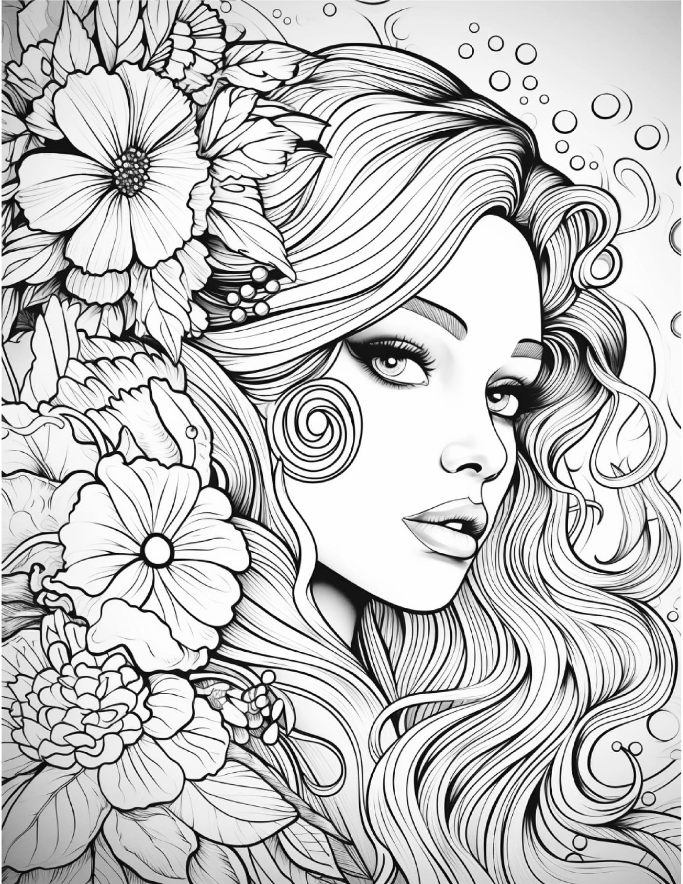 Floral face - Free adult coloring pages - PDF printable