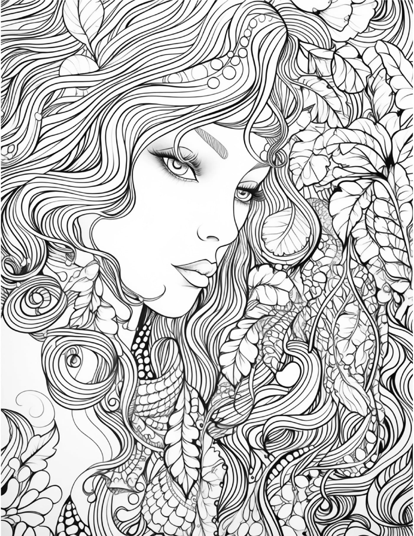 Floral face - Free adult coloring pages - PDF printable