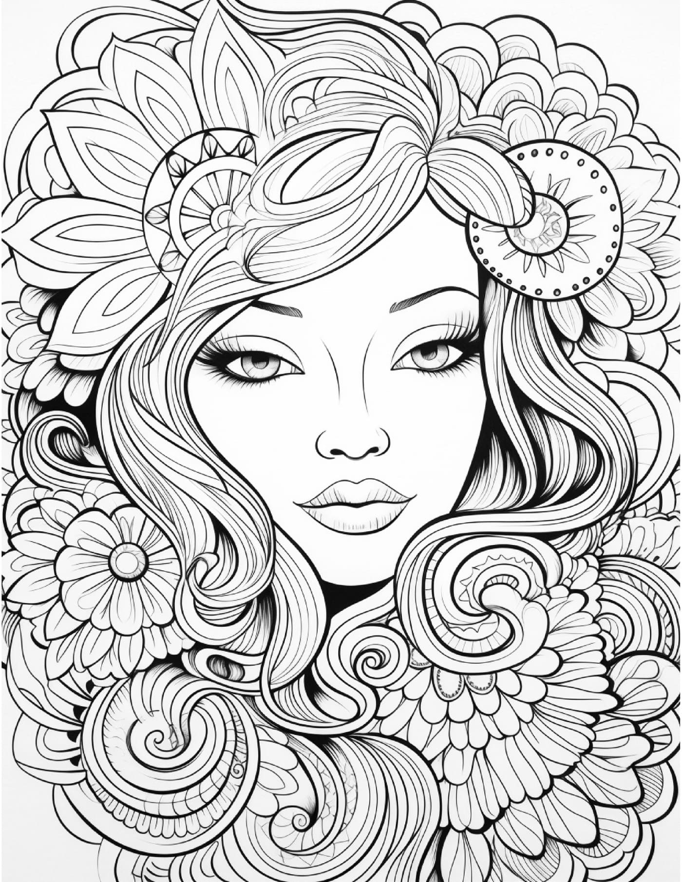 Floral face - Free adult coloring pages - PDF printable
