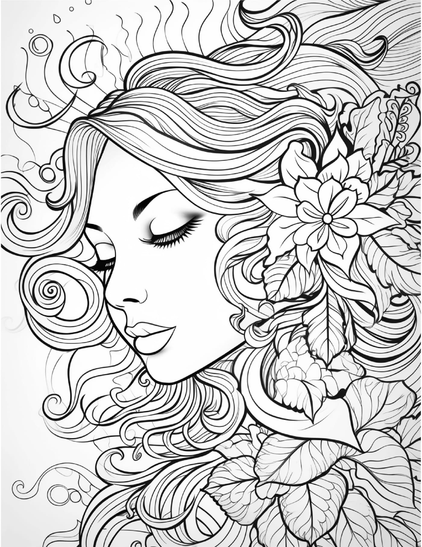 Floral face - Coloring pages for adult - PDF printable