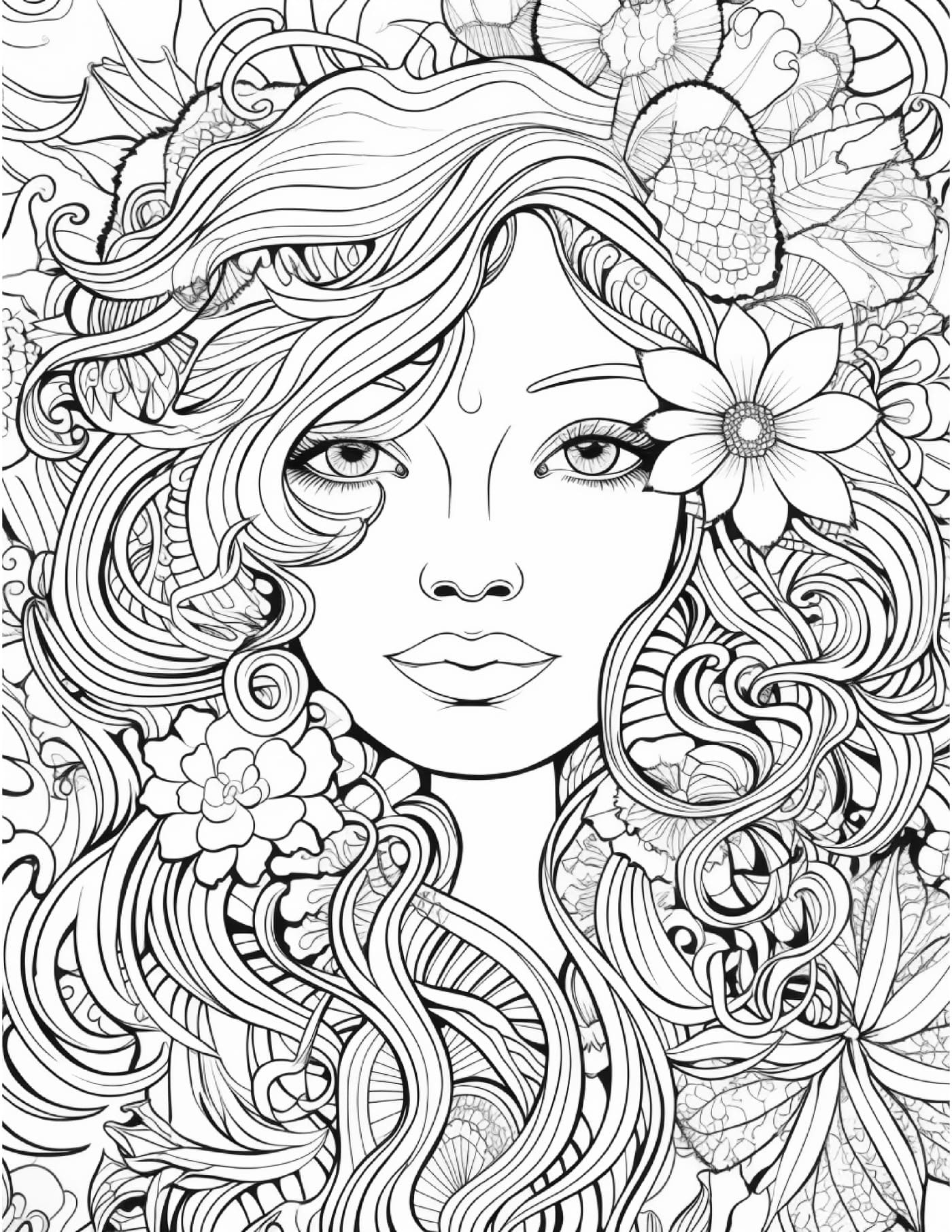 Floral face - Coloring pages for adult - PDF printable