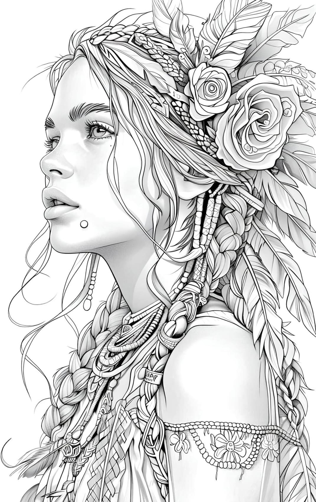 Indigenous woman for adult coloring pages - free printable