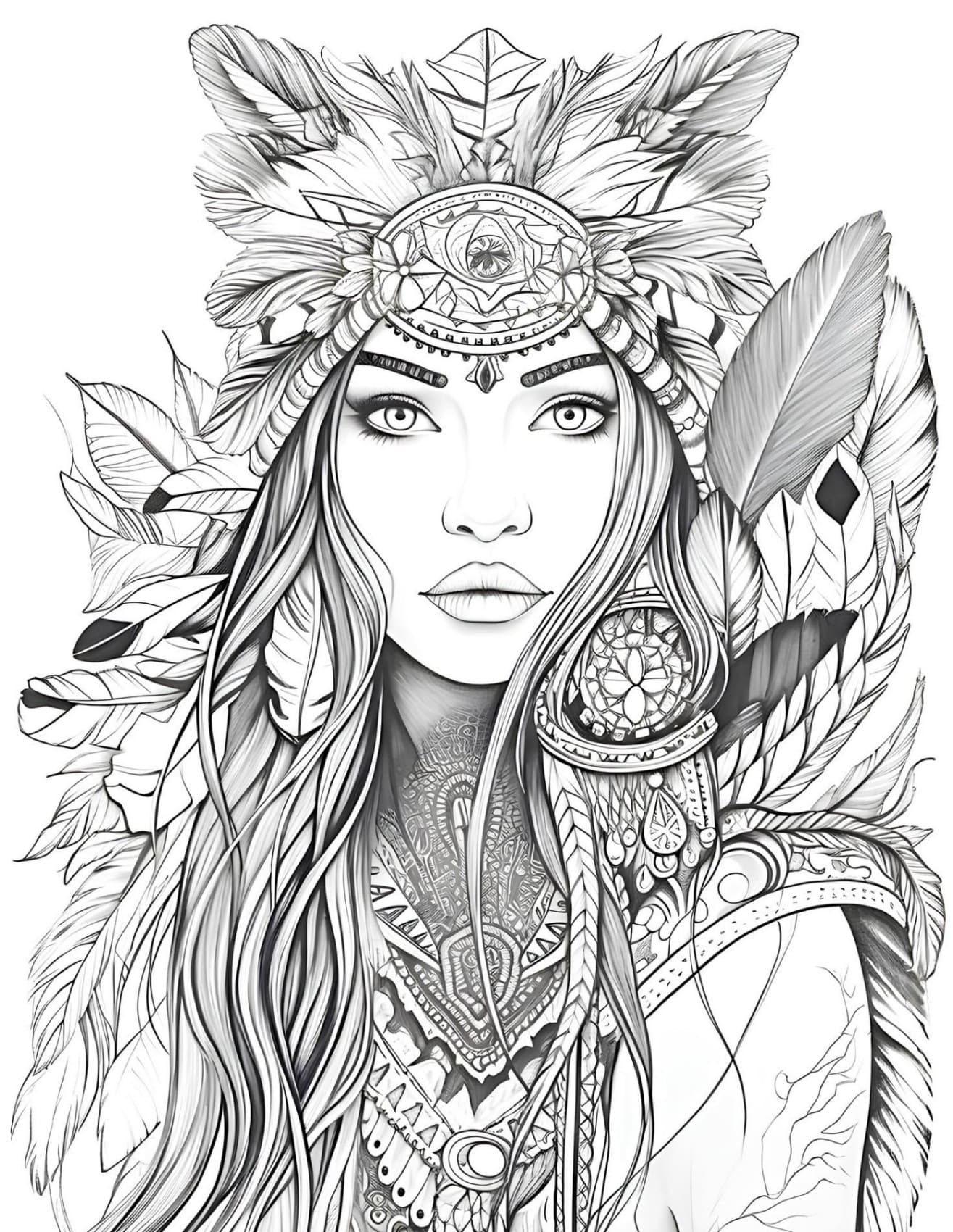 Indigenous woman for adult coloring pages - free printable