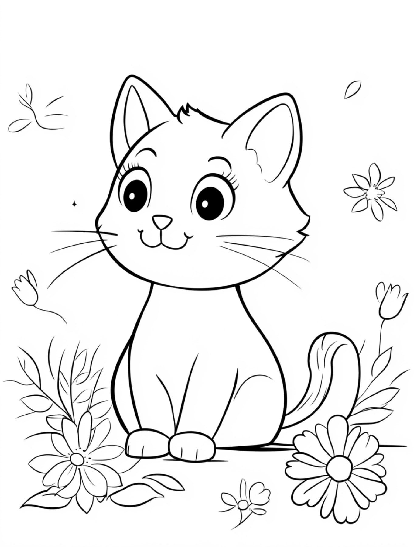 Cat - Cute Adorable Animal Coloring Pages - Free PDF Printable