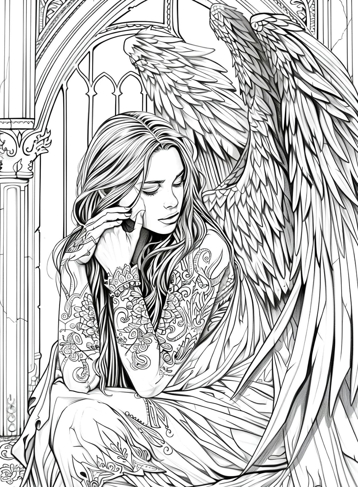 Woman with wings for adult coloring pages - free printable