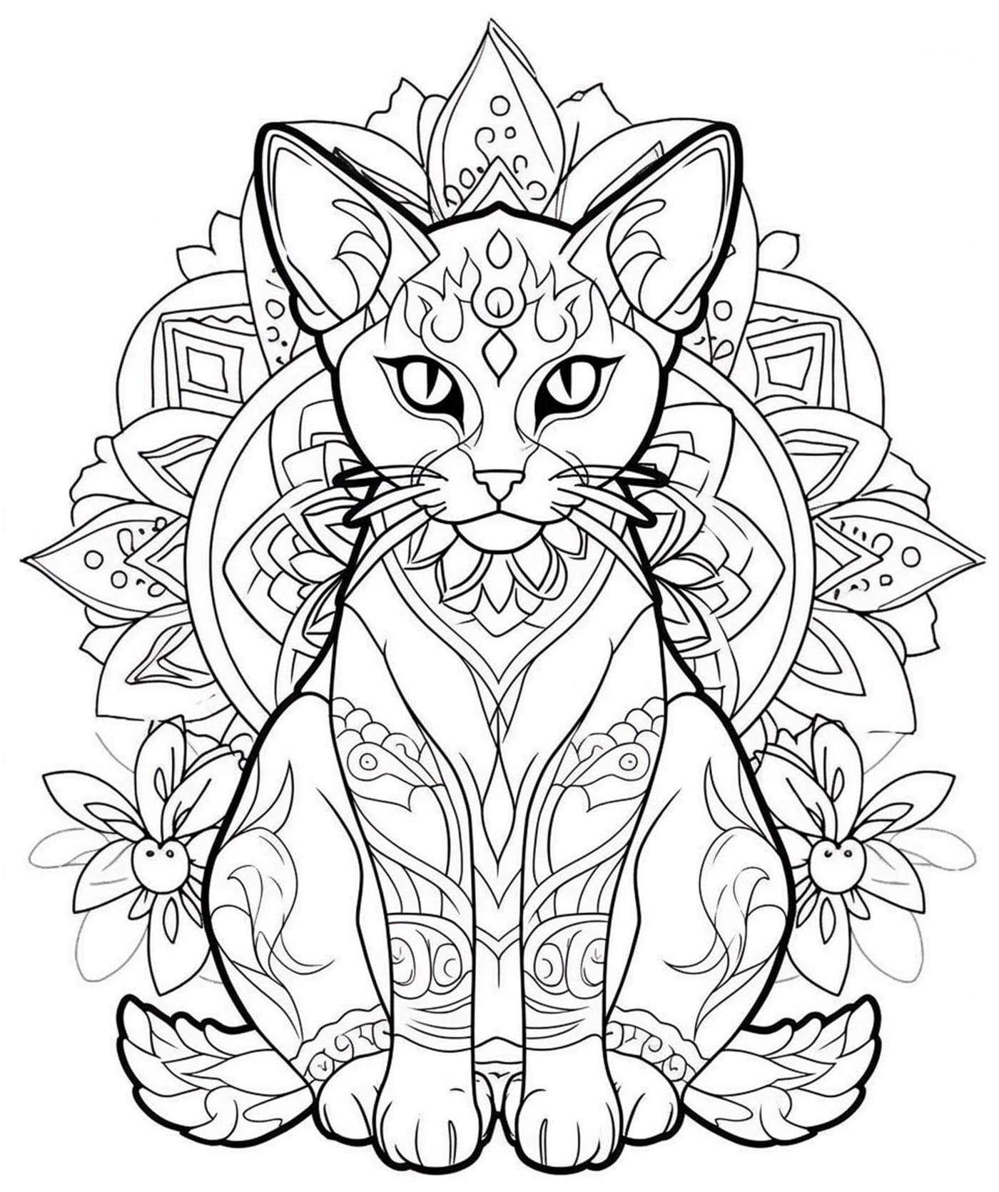 Cat animal mandala coloring pages PDF printable for adult