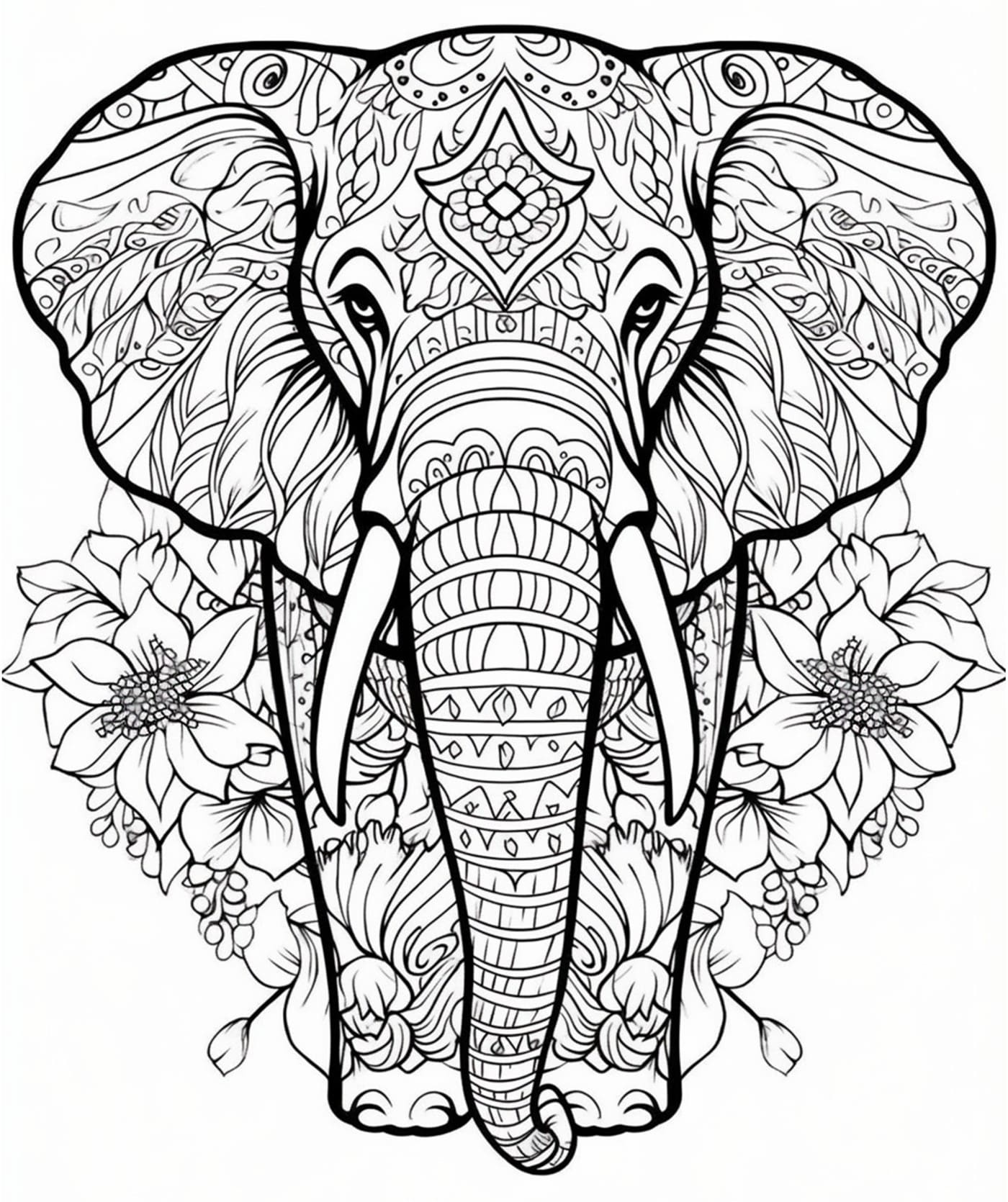 Elephant animal mandala coloring pages PDF printable for adult