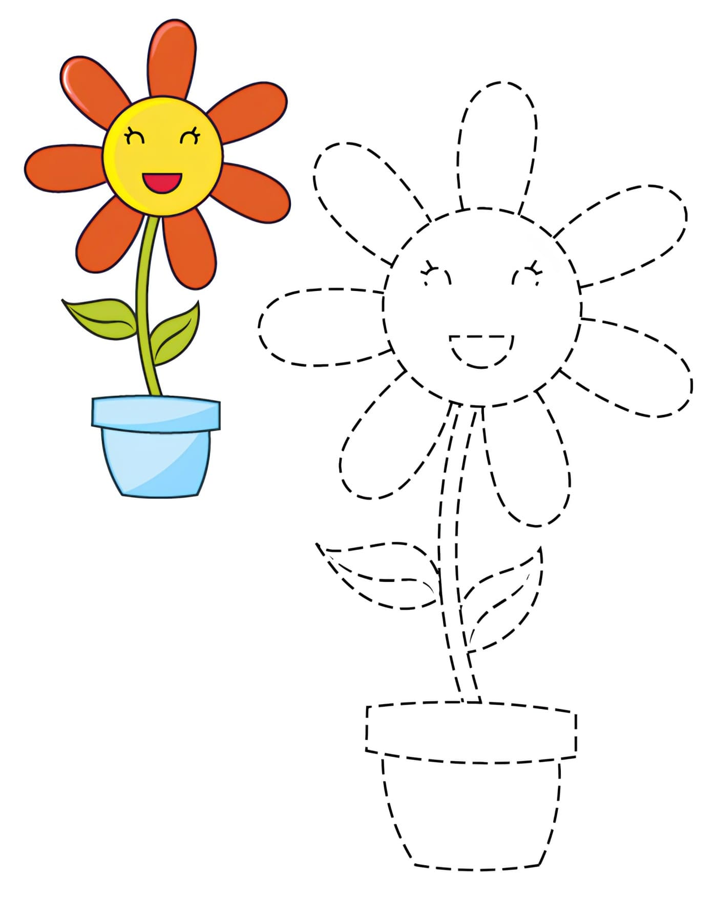Flower Dotted Drawing - Dot Draw - Coloring Page for Kids