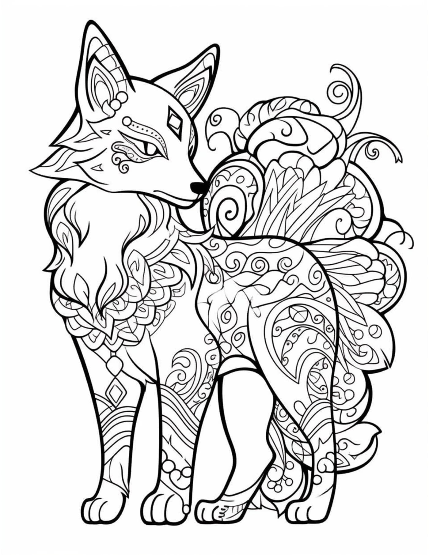 Fox animal mandala coloring pages PDF printable for adult
