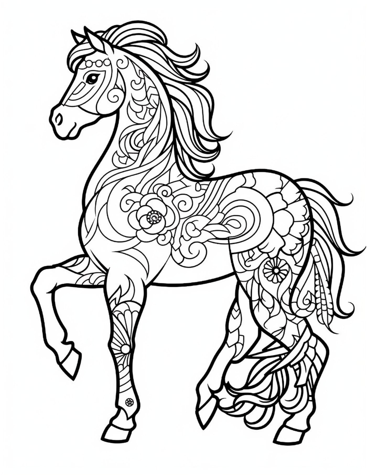 Horse animal mandala coloring pages PDF printable for adult