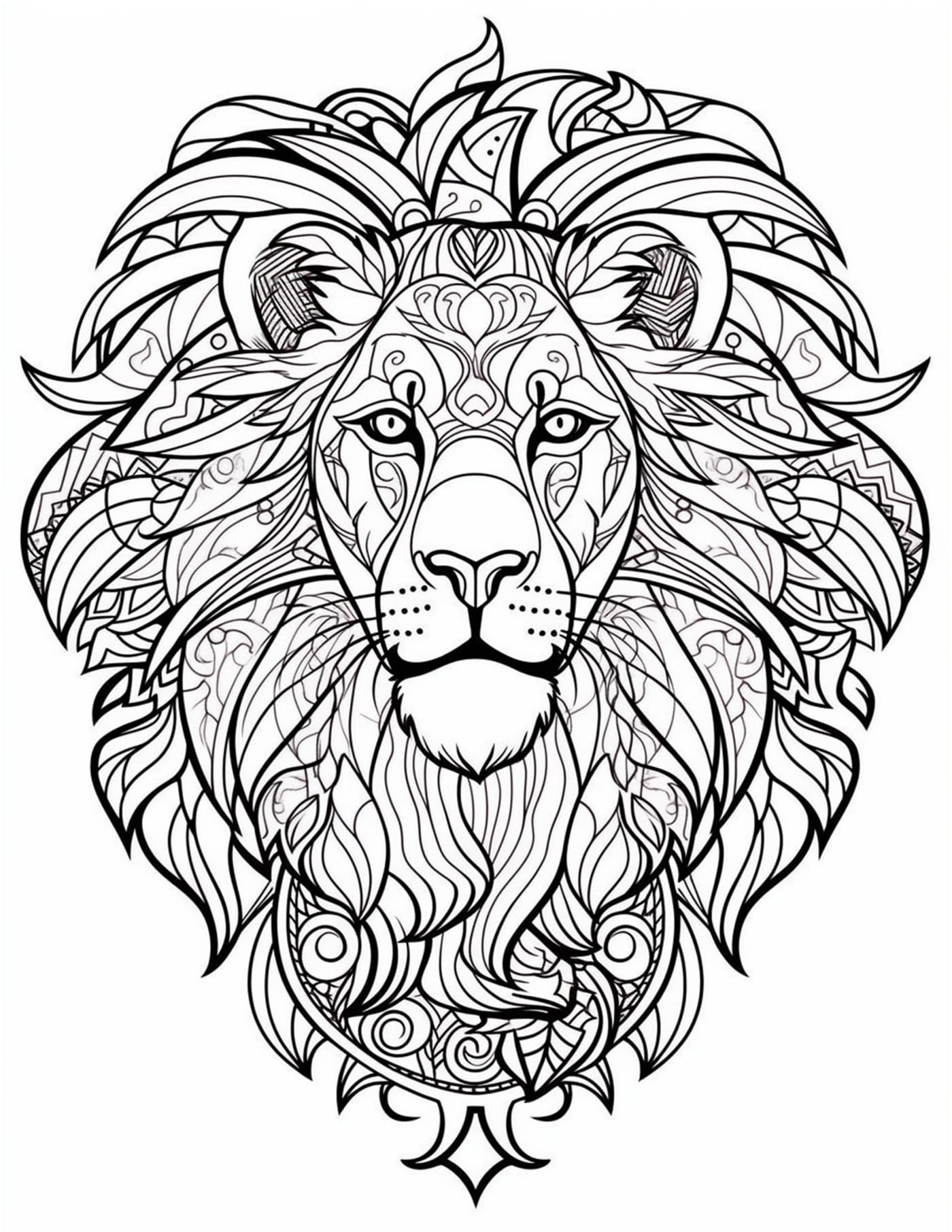 Lion animal mandala coloring pages PDF printable for adult