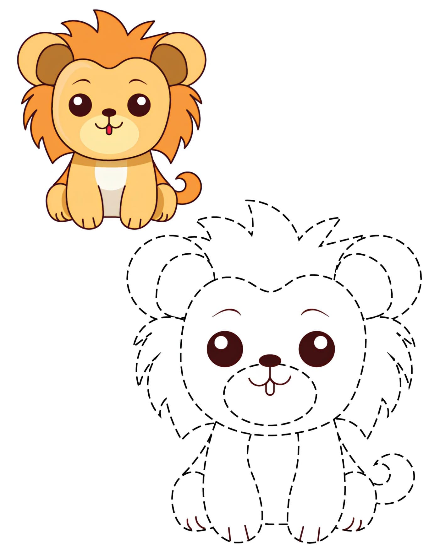 Lion Dotted Drawing - Dot Draw - Coloring Page for Kids