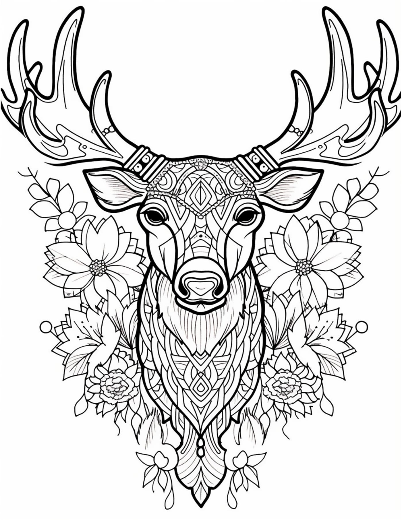 Reindeer animal mandala coloring pages PDF printable for adult