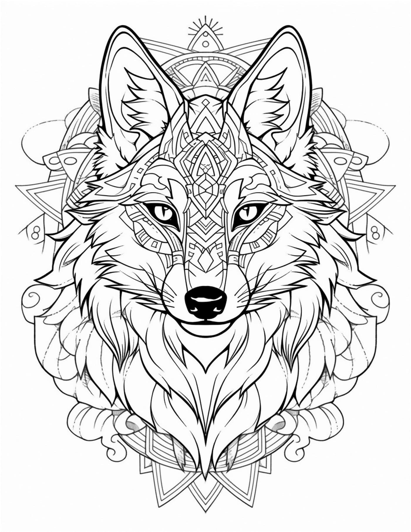 Wolf animal mandala coloring pages PDF printable for adult