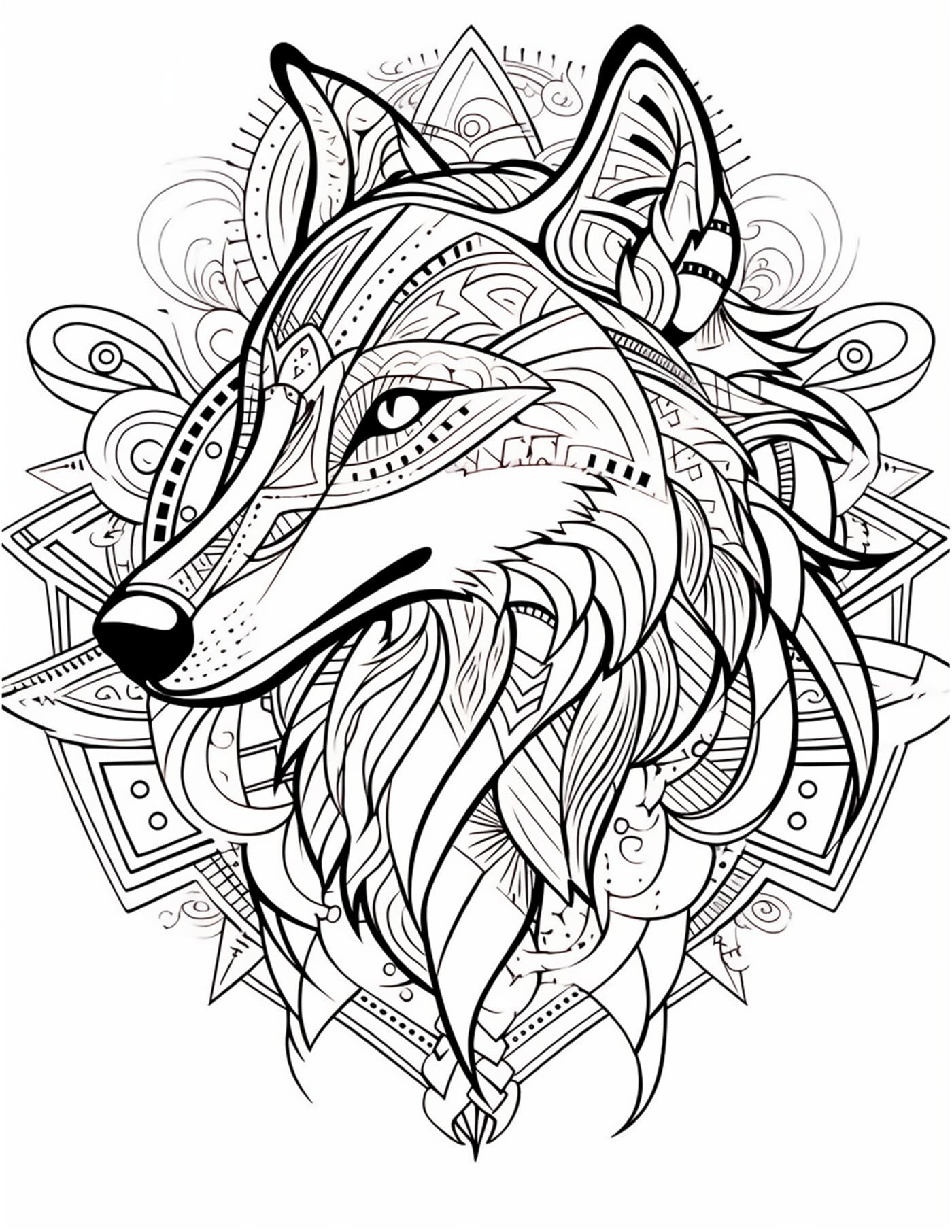 Wolf animal mandala coloring pages PDF printable for adult
