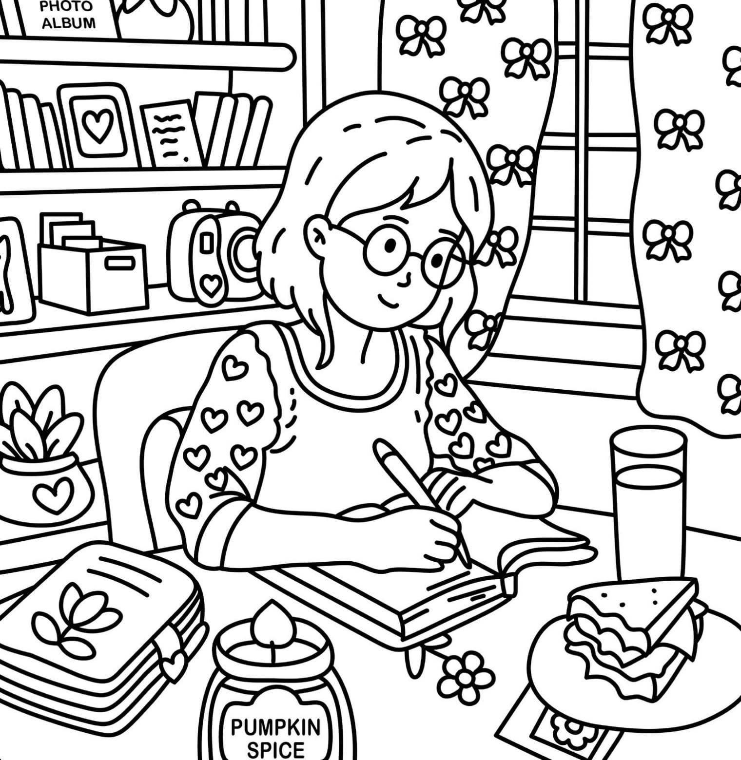 Cute Girl Relaxing Day Coloring Page - Free PDF Printable
