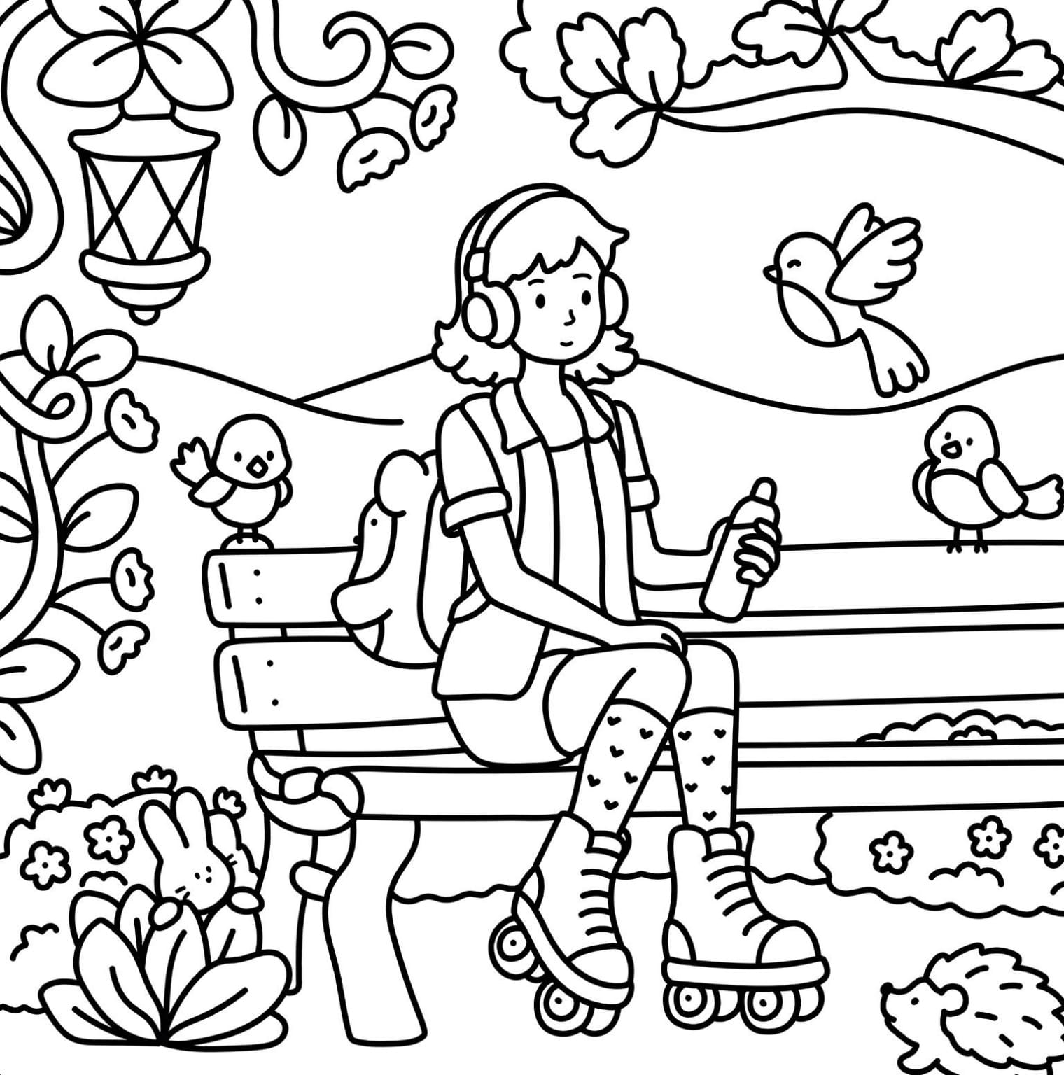 Cute Girl Relaxing Day Coloring Page - Free PDF Printable