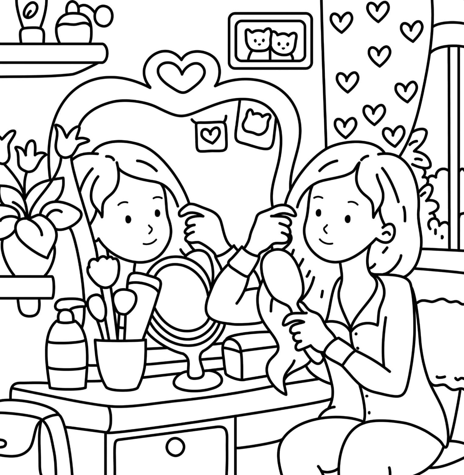 Cute Girl Relaxing Day Coloring Page - Free PDF Printable