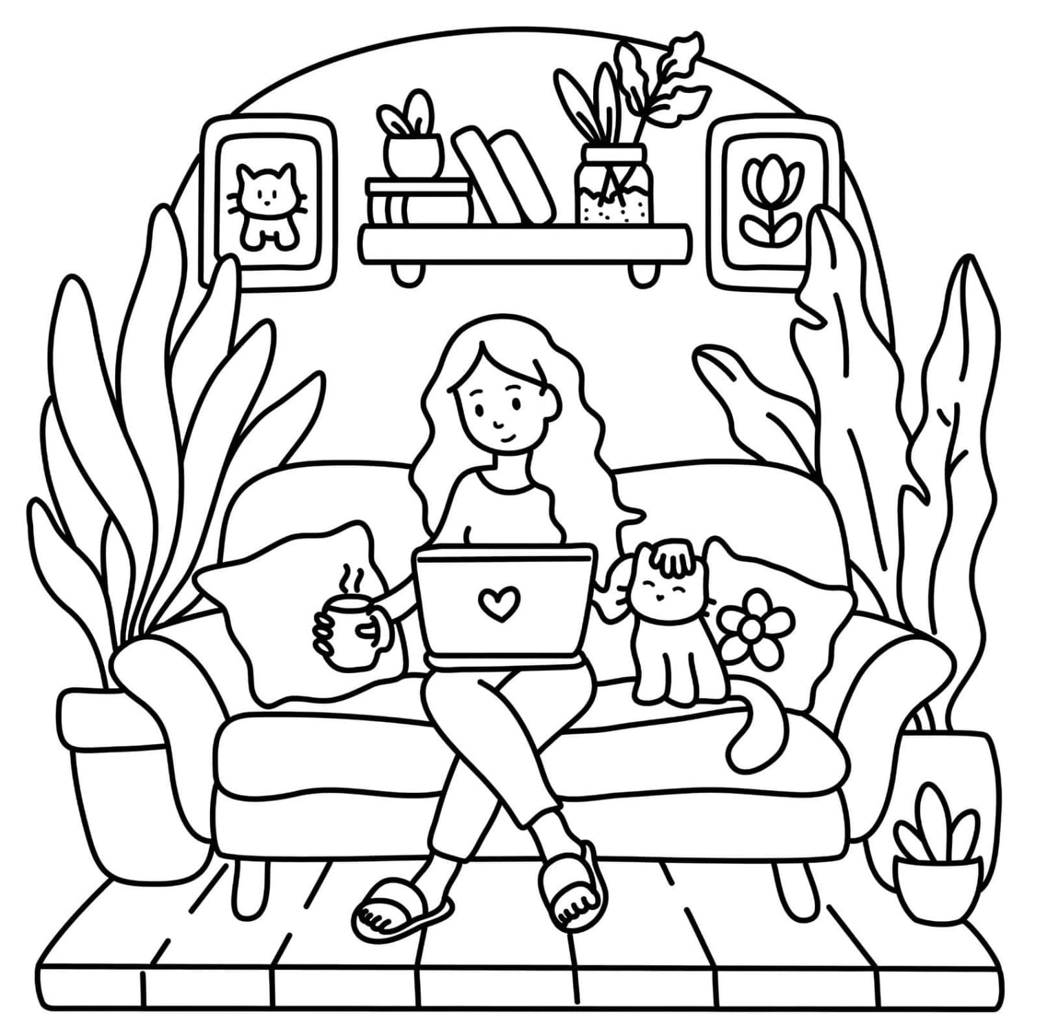 Cute Girl Relaxing Day Coloring Page - Free PDF Printable