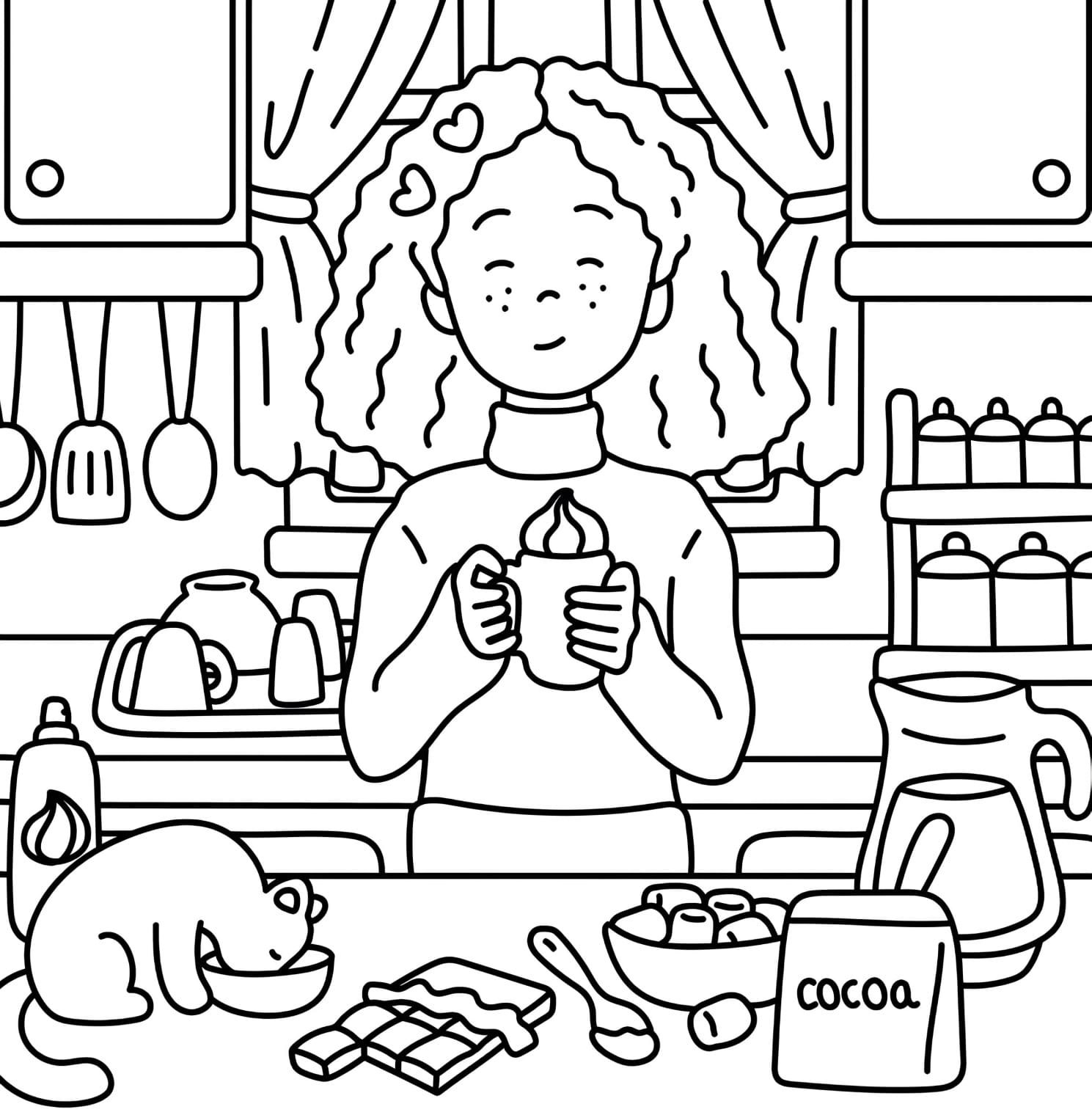 Cute Girl Relaxing Day Coloring Page - Free PDF Printable