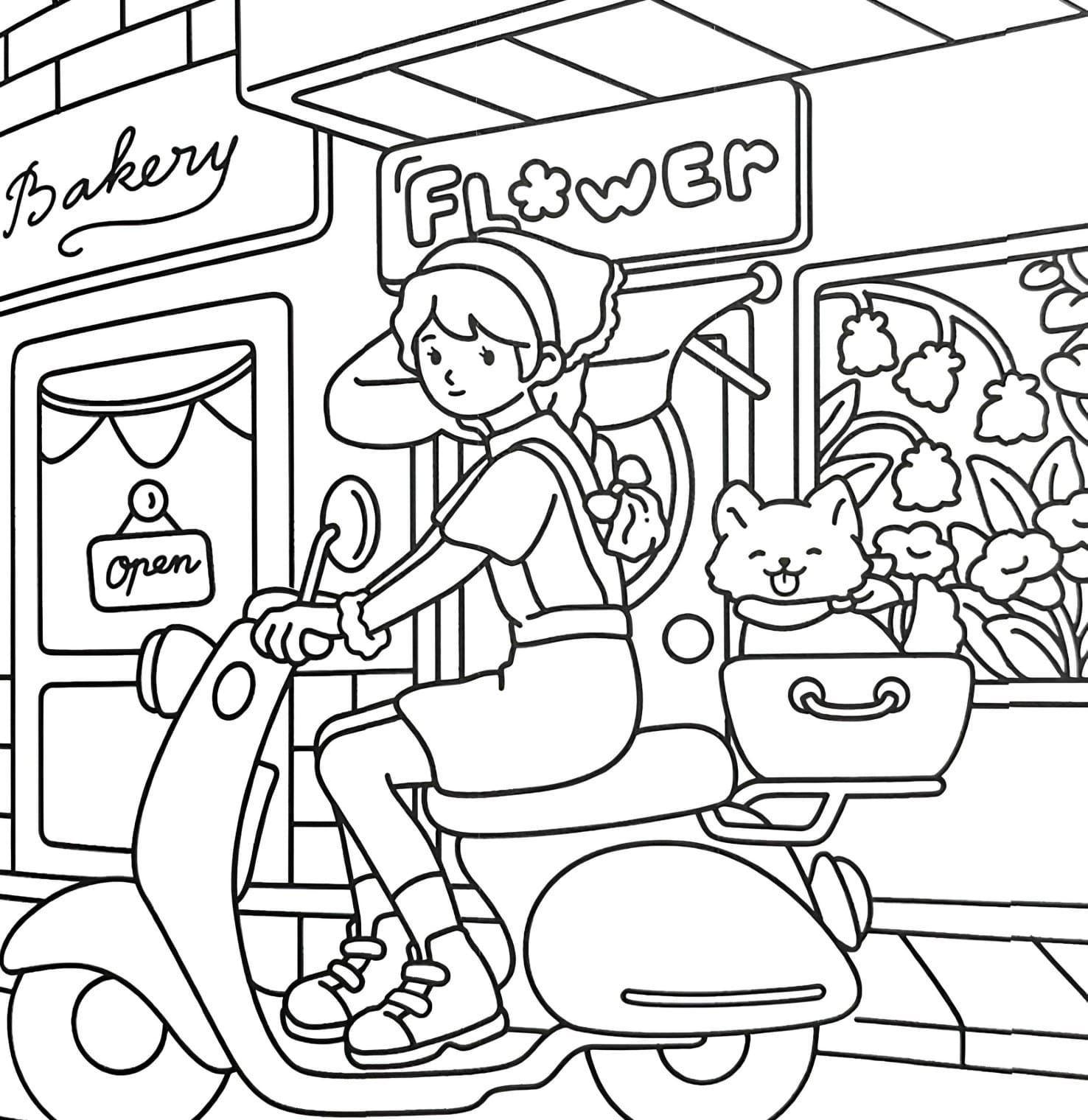 Cute Girl Relaxing Day Coloring Page - Free PDF Printable