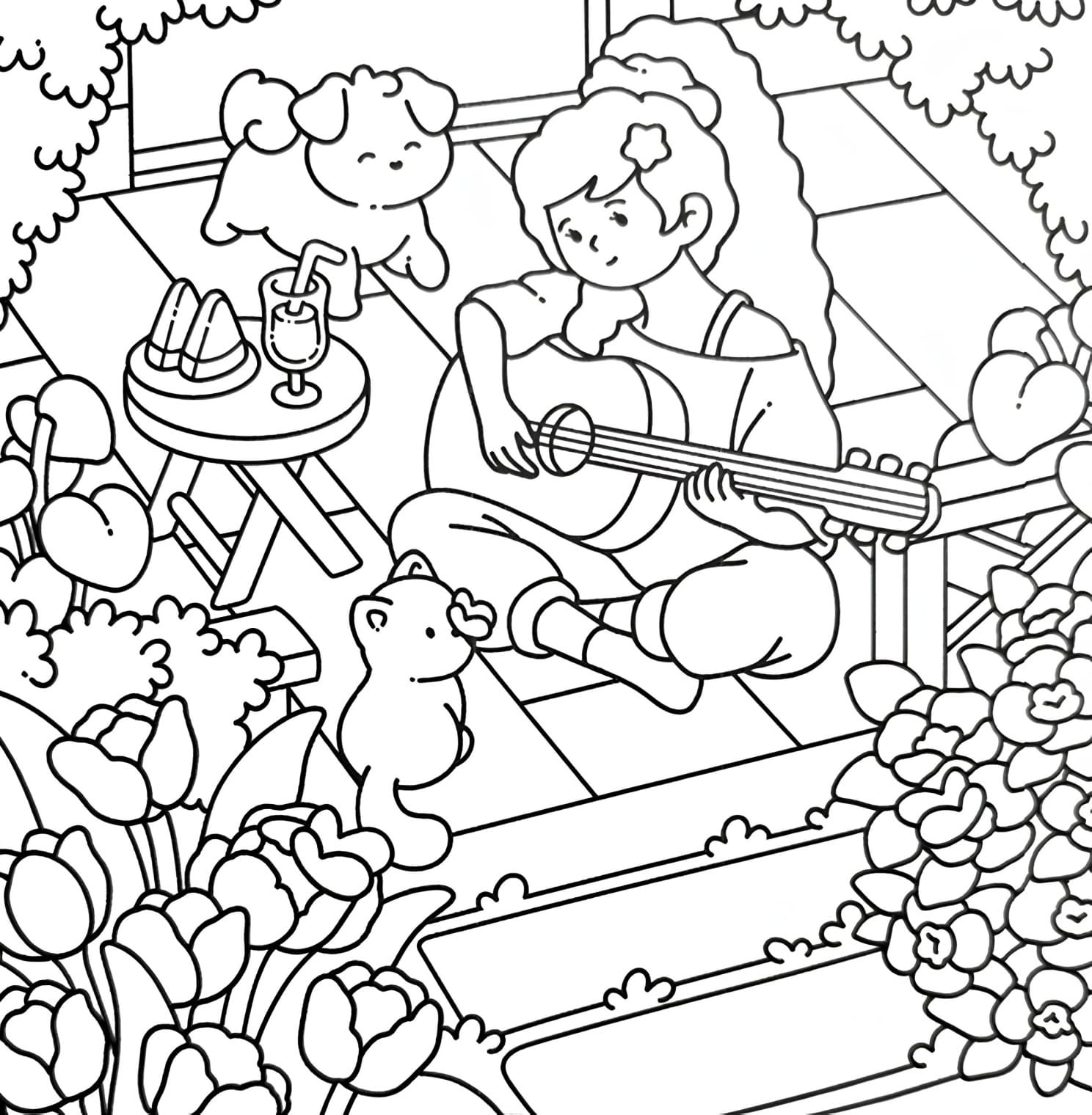 Cozy Girl Colouring Pages - Free PDF Printable