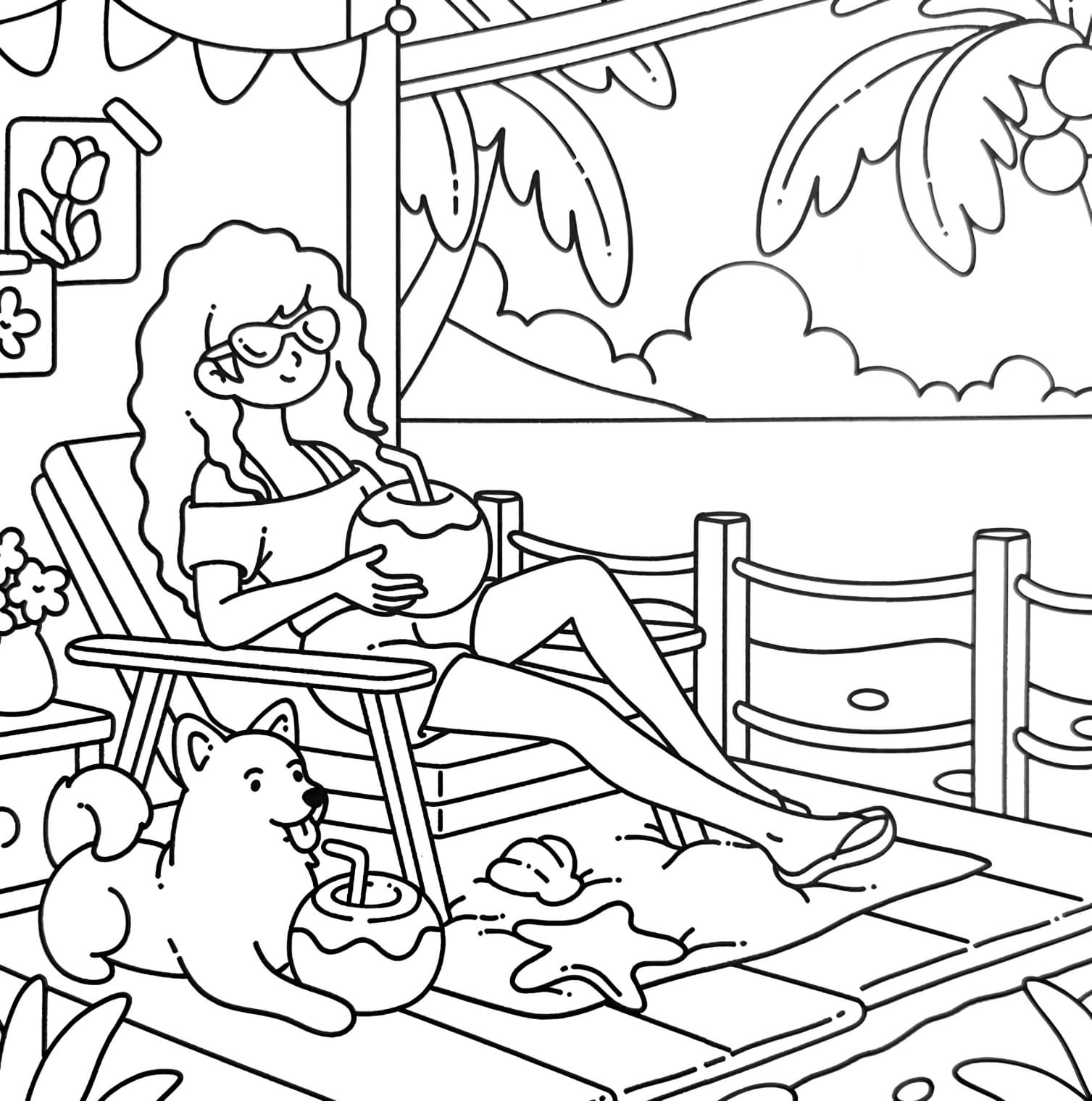 Cozy Girl Colouring Pages - Free PDF Printable