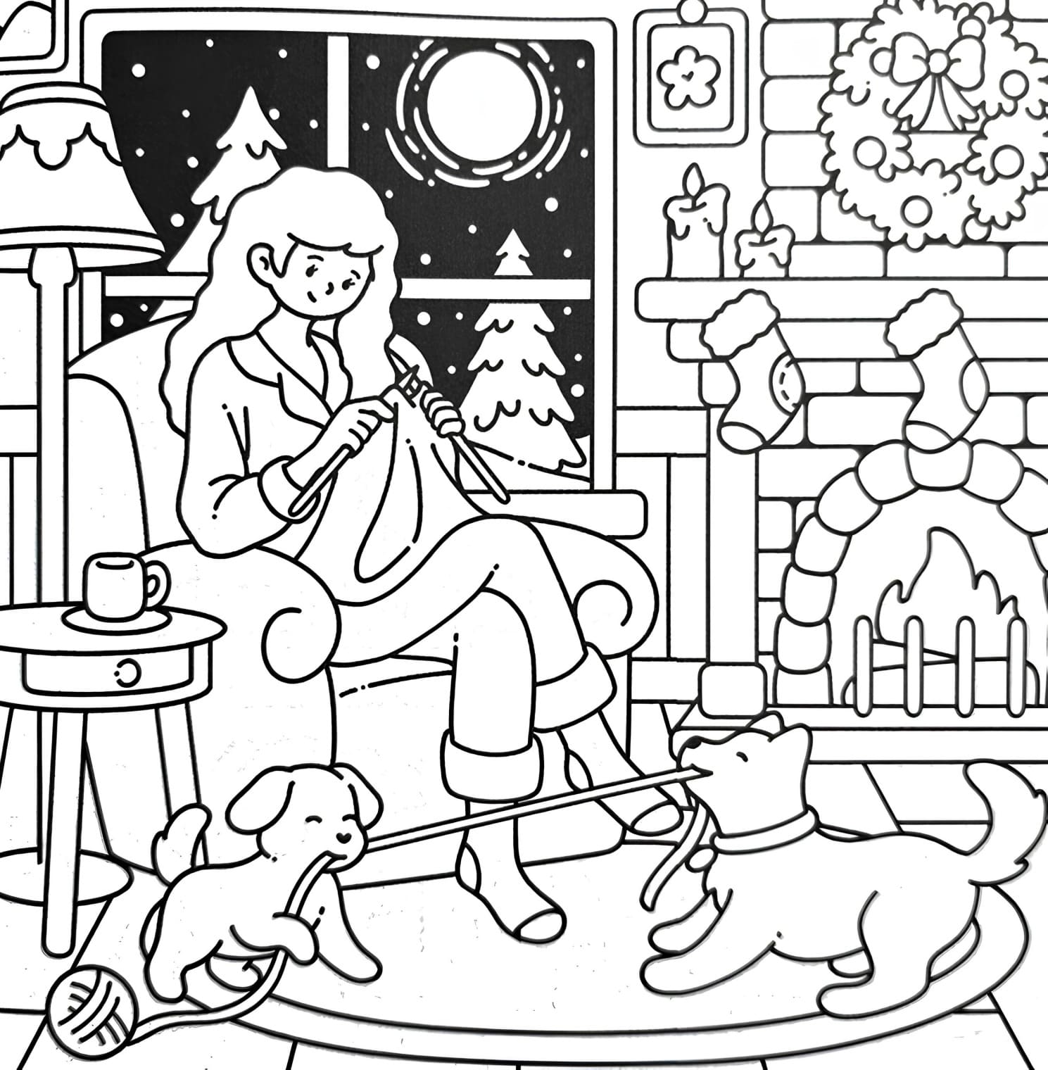 Cozy Girl Christmas Coloring Pages - Free PDF Printable