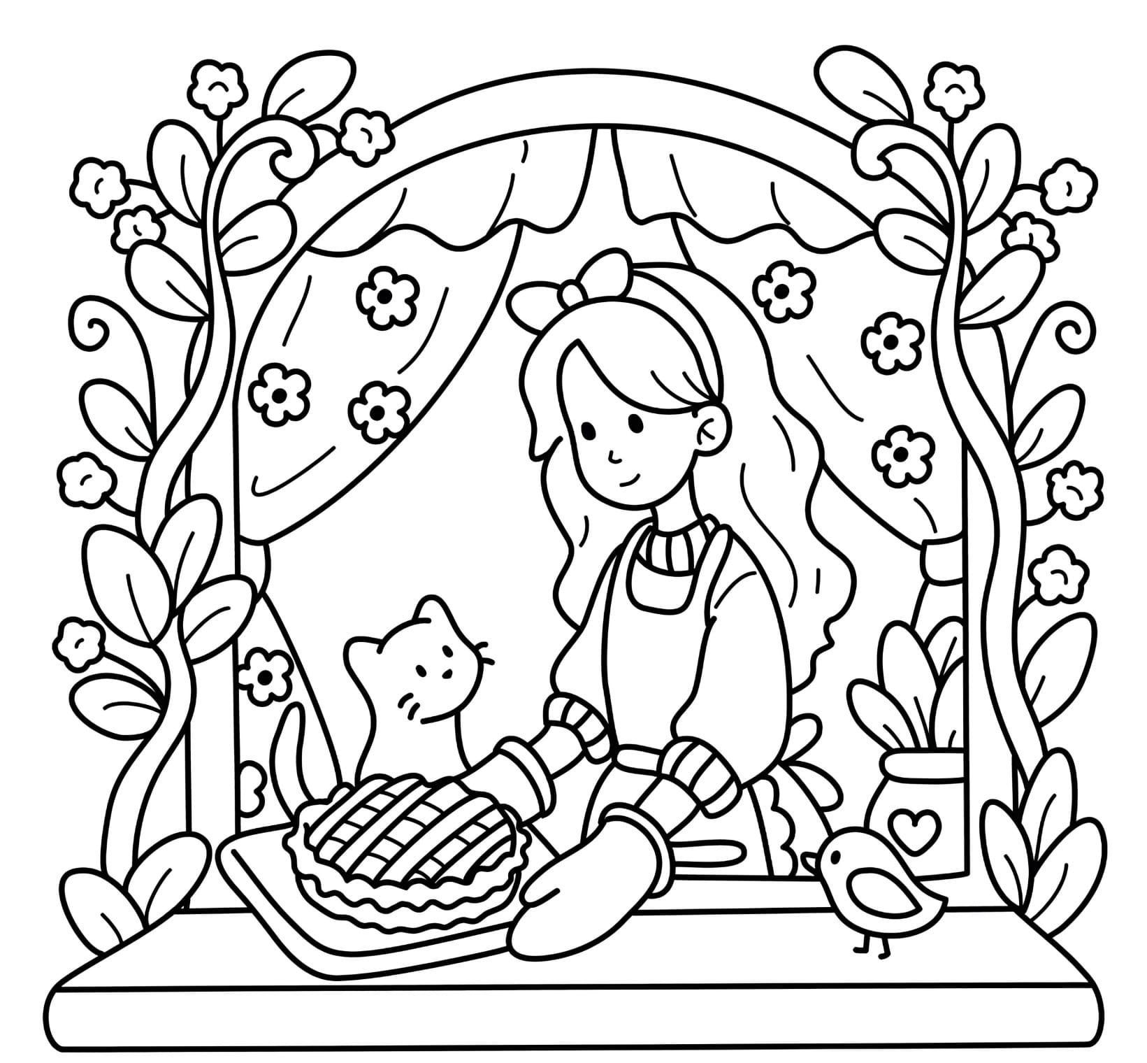 Cozy Girl Colouring Pages - Free PDF Printable