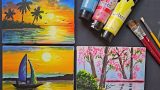 Pacote com 3 pinturas de paisagens fáceis para iniciantes