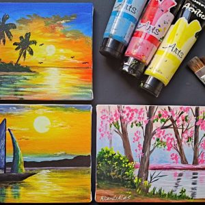 Pacote com 3 pinturas de paisagens fáceis para iniciantes