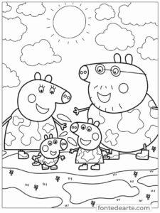 Desenho Peppa e Família Pig para imprimir PDF e colorir