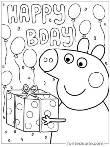 Desenho Peppa Pig aniversário para colorir imprimir PDF