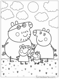 Desenho Peppa e Família Pig para colorir imprimir PDF