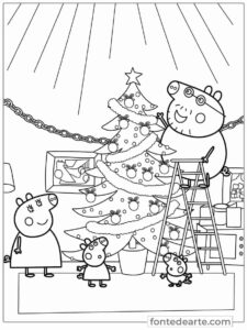 Desenho Peppa e Família Pig de Natal para imprimir PDF e colorir
