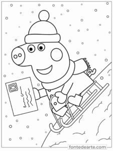 Desenho Peppa Pig na neve para colorir imprimir PDF
