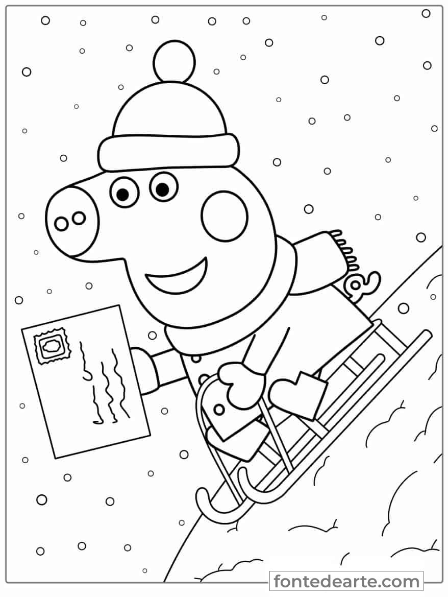 Desenho Peppa Pig na neve para colorir imprimir PDF