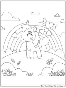 Arco íris Unicórnio Kawaii para colorir - imprimir PDF