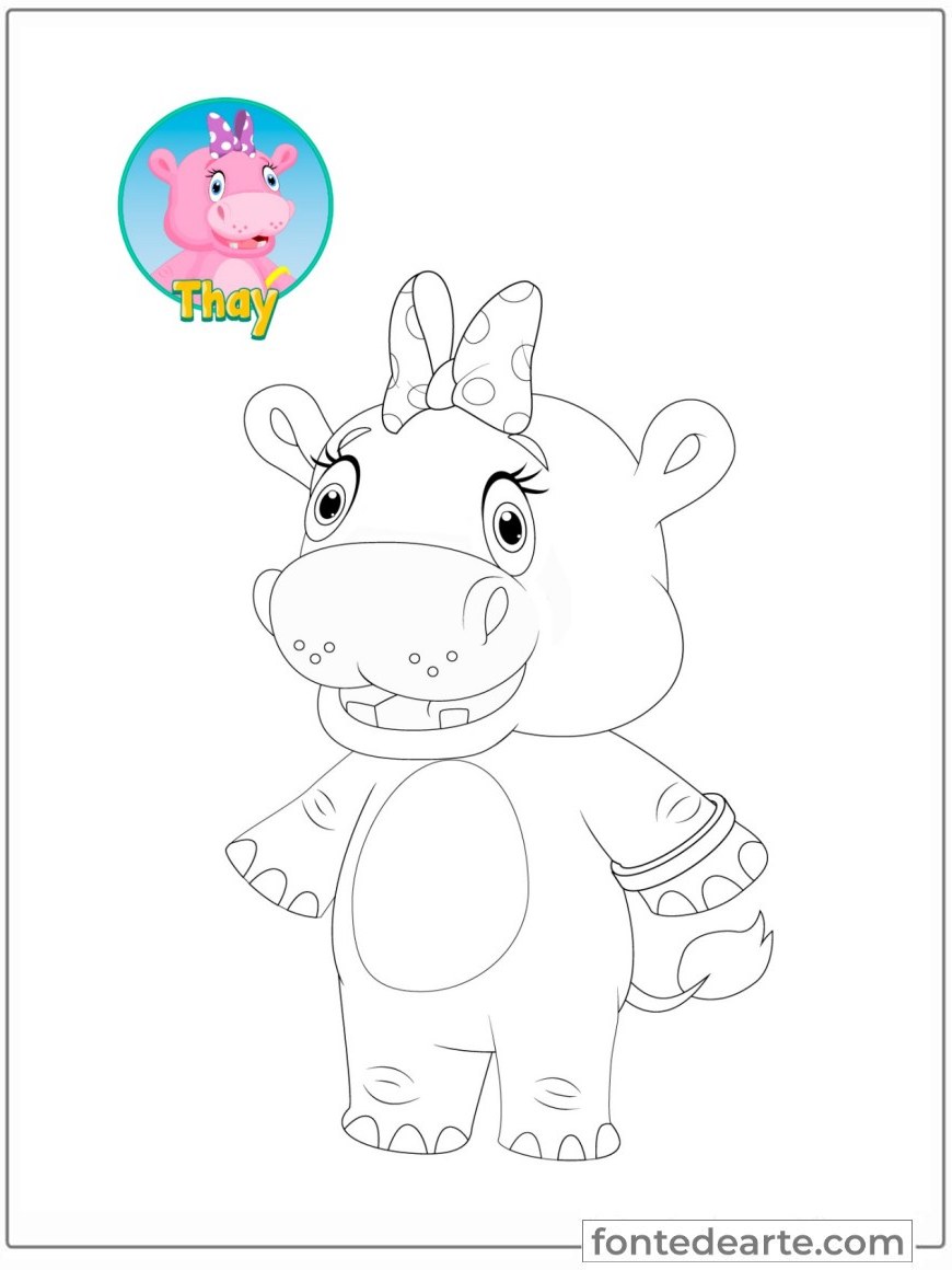 Hipopótamo animais fofinhos para colorir e pintar imprimir PDF