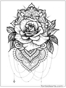 Rosa tattoo mandala para colorir Rosa Desenhos de Flores Tattoo para adulto colorir e pintar imprimir PDF