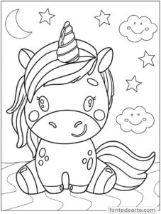 Desenho Unicórnio Kawaii para colorir - imprimir PDF