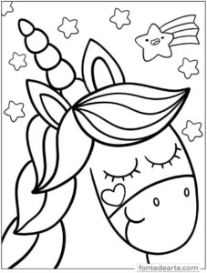 Desenho Unicórnio Kawaii para colorir - imprimir PDF
