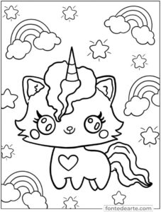 Desenho Unicórnio Kawaii para colorir - imprimir PDF