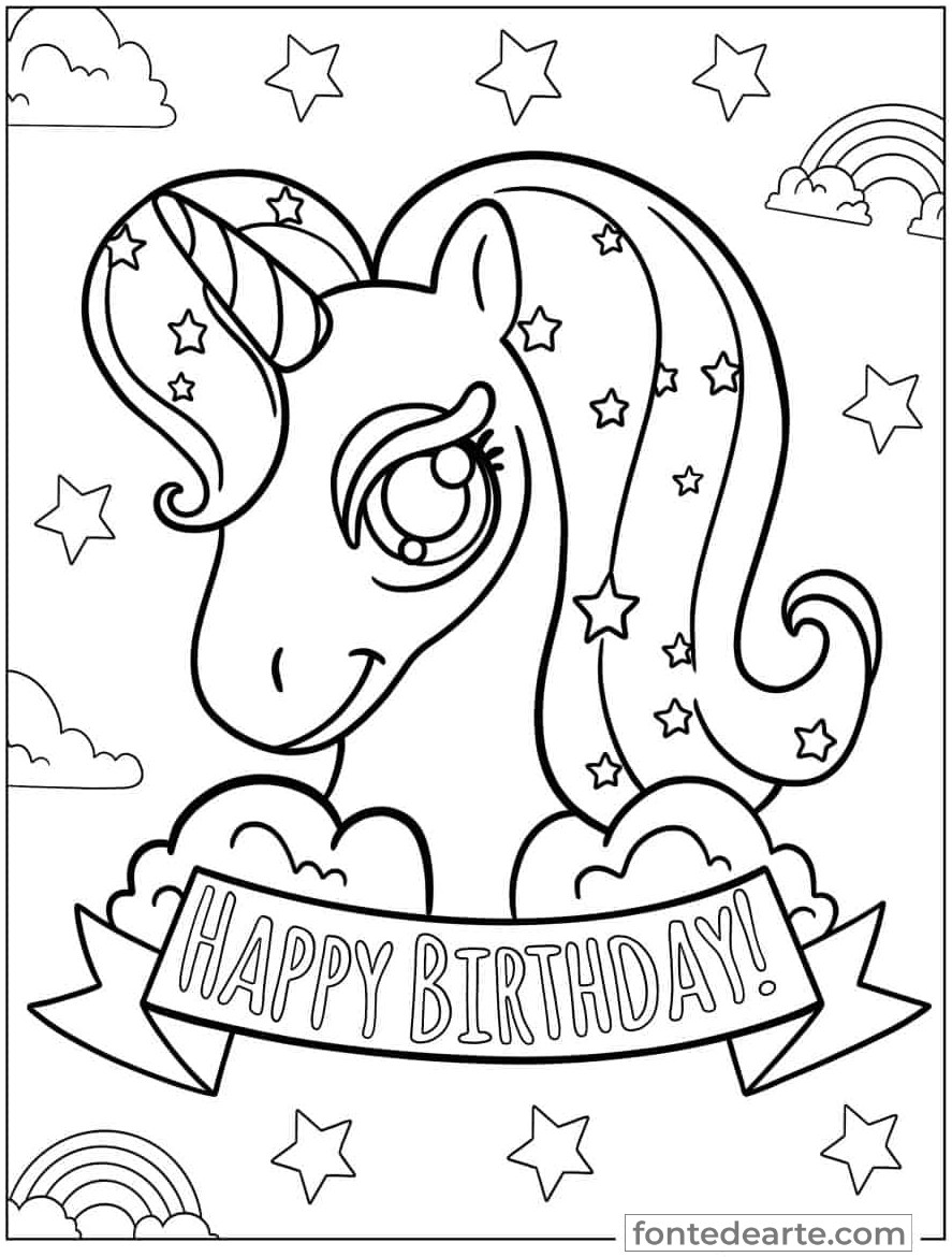 Desenho Unicórnio Kawaii para colorir - imprimir PDF