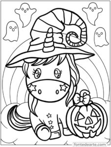 Desenho Unicórnio Halloween para colorir - imprimir PDF