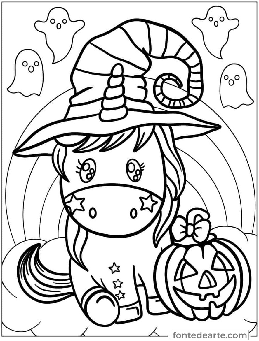Desenho Unicórnio Halloween para colorir - imprimir PDF