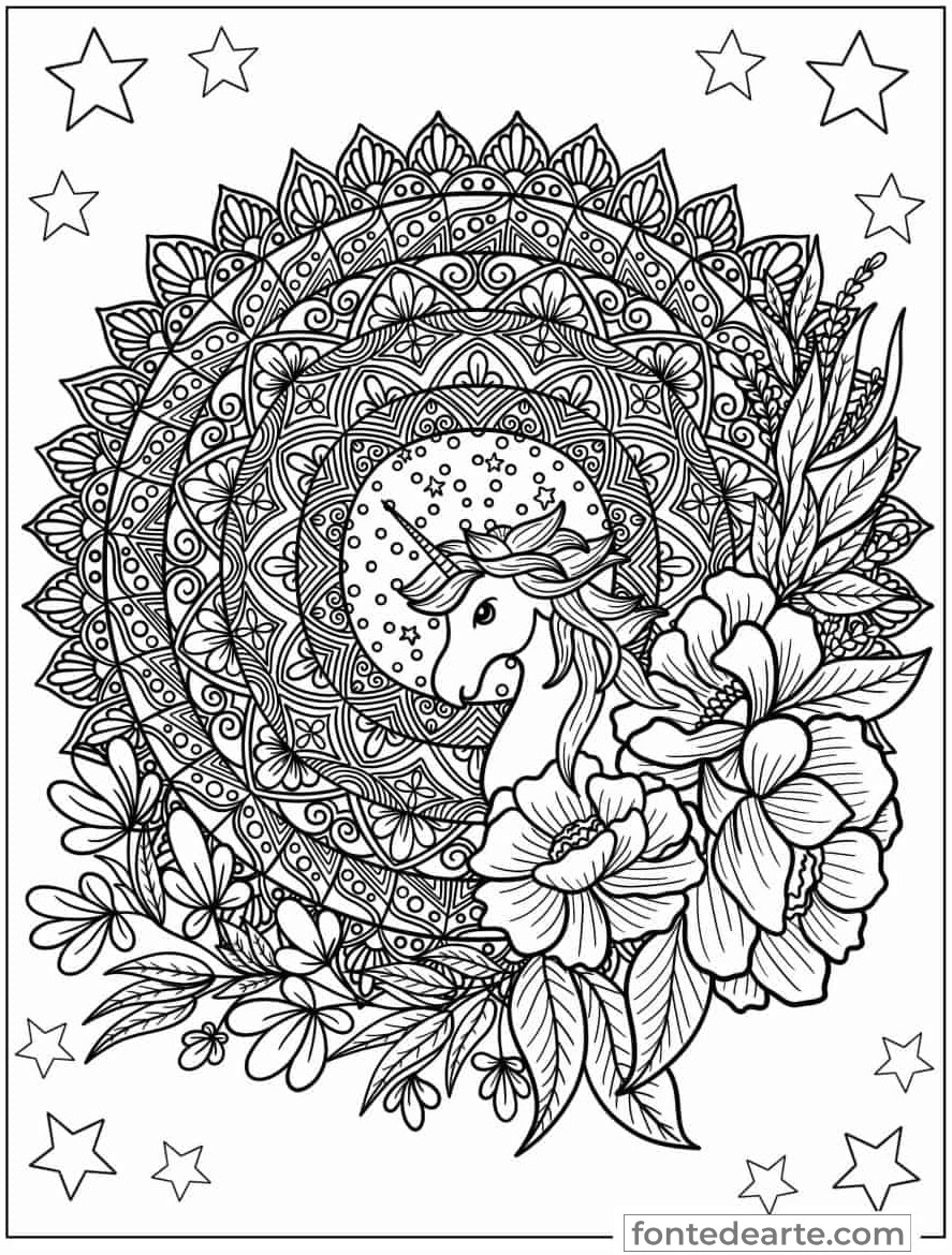 Desenho Unicórnio Mandala para colorir - imprimir PDF
