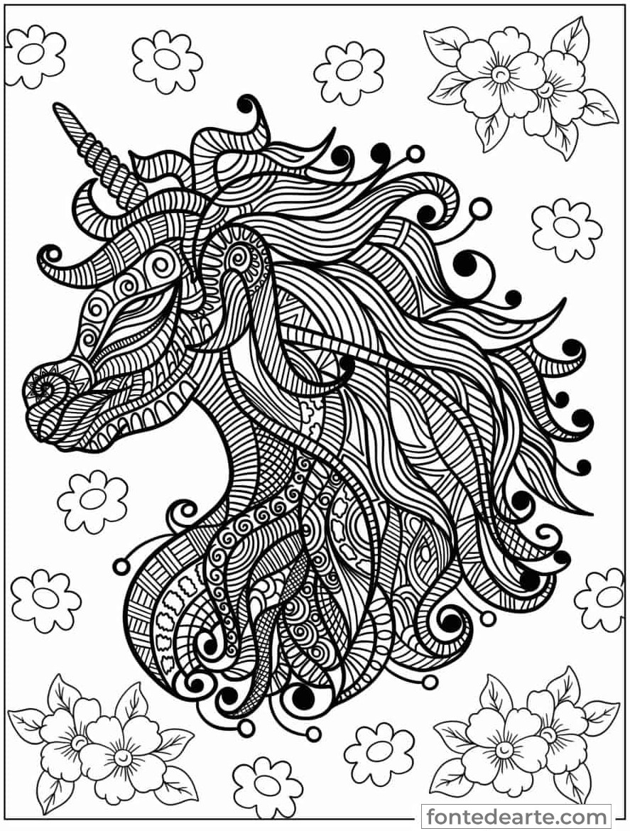 Desenho Unicórnio Mandala para colorir - imprimir PDF