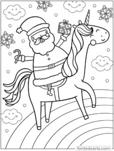 Desenho Unicórnio Natal para colorir - imprimir PDF